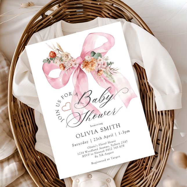 Invitation Baby shower Floral de Bow Rose (Créateur téléchargé)