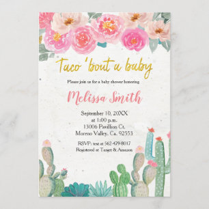 Invitation Baby shower floral de Cactus rose Taco Bout Baby