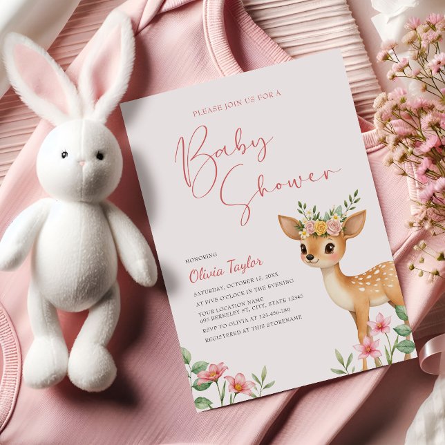 Invitation Baby shower floral de cerfs de bois (Créateur téléchargé)