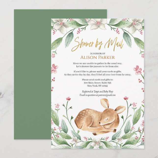 Invitation Baby shower Floral de cerfs de bois par Mail (Devant / Derrière)
