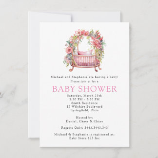 Invitation Baby shower floral de crèche rose