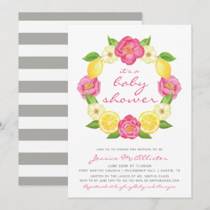 Invitation Baby shower floral de fille de rose de rose de