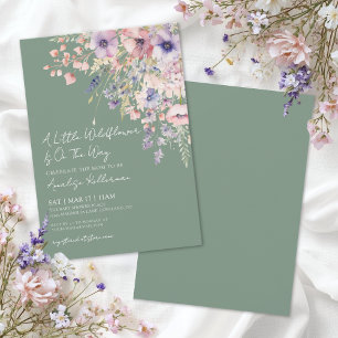 Invitation Baby Shower Floral de Fleurs Sauvages Vert Sauge
