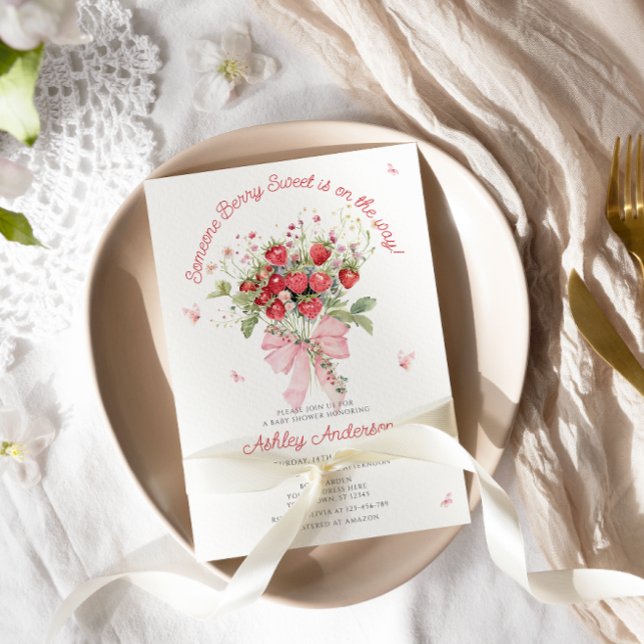 Invitation Baby shower floral de la boue rose fraise (Créateur téléchargé)