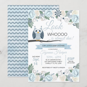 Invitation Baby shower Floral de la Chouette bleue