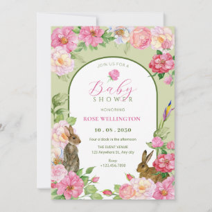 Invitation Baby shower floral de lapin