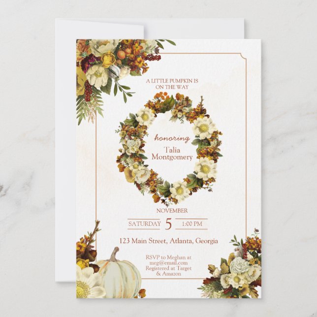 Invitation Baby shower floral de Little citrouille Fall (Devant)