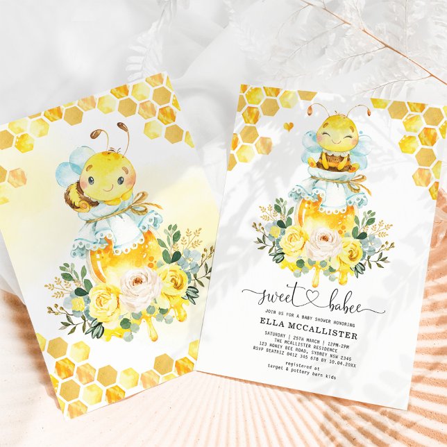 Invitation Baby shower Floral de miel jaune doux (Créateur téléchargé)