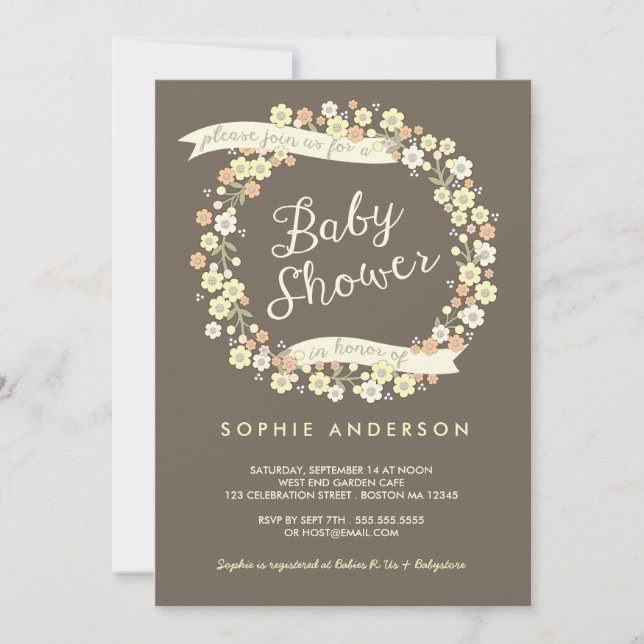Invitation Baby shower floral de neutre de guirlande de (Devant)
