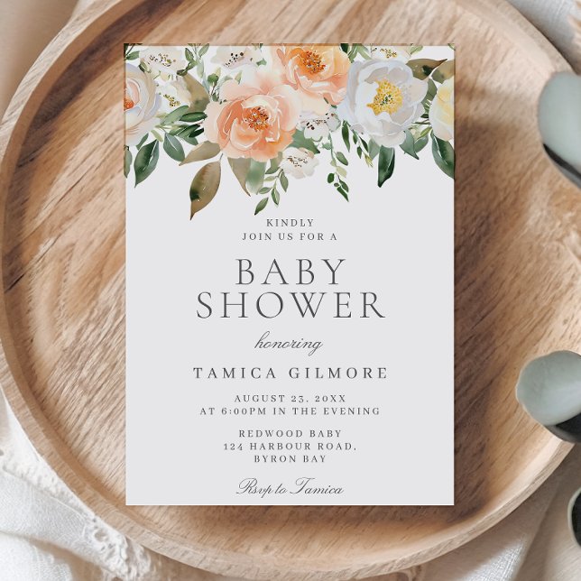 Invitation Baby shower floral de pêches et de crème (Créateur téléchargé)