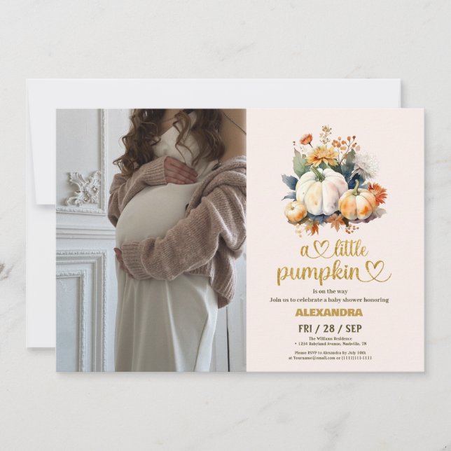 Invitation Baby shower floral de petite citrouille (Devant)