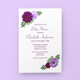 Invitation Baby shower floral de pivoine violette