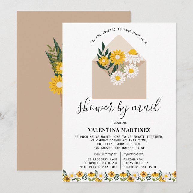 Invitation Baby shower floral de printemps à longue distance (Devant / Derrière)