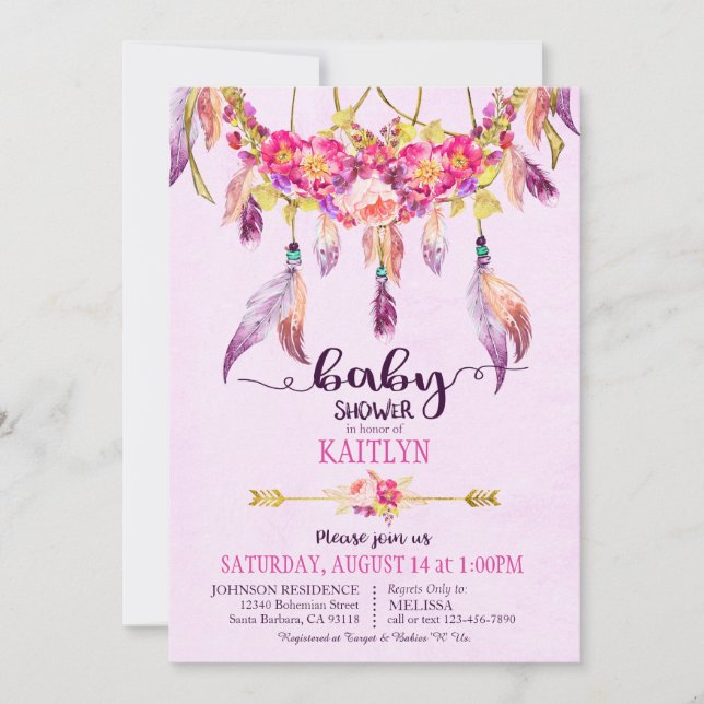 Invitation Baby shower floral de receveur rêveur de Bohème (Devant)