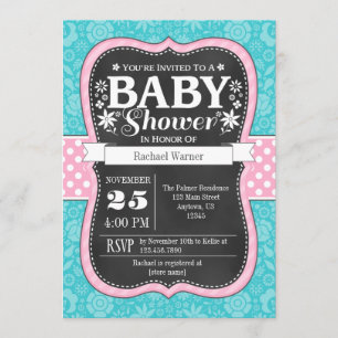 Invitation Baby shower floral de tableau rose de turquoise