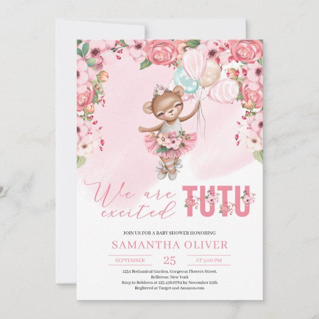Invitation Baby shower floral de Tedy bear tutu (Devant)