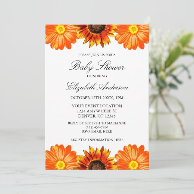 Invitation Baby shower floral de tournesol d'automne (Debout devant)