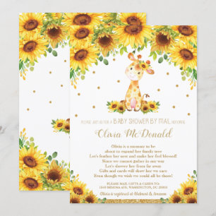 Invitation Baby shower floral de tournesol de la Girafe par M