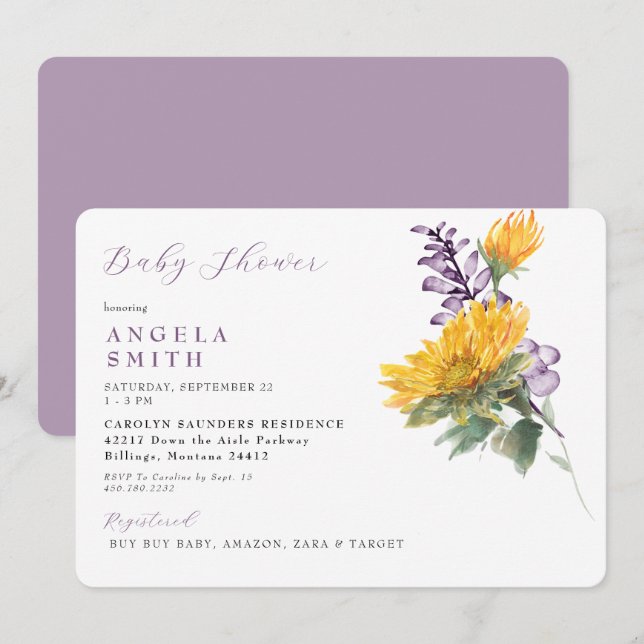 Invitation Baby shower floral de tournesol de lava (Devant / Derrière)