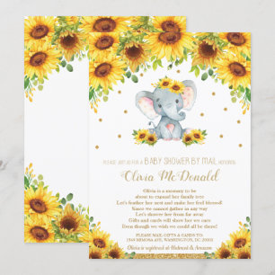 Invitation Baby shower floral de tournesol éléphant par Mail