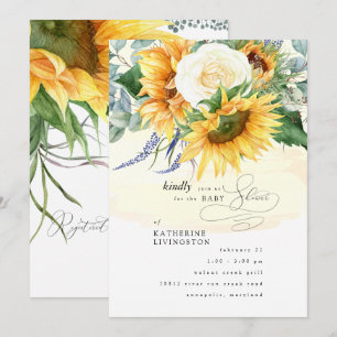 Invitation Baby shower floral de tournesol jaune Invitat
