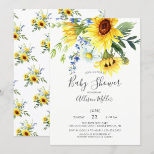 Invitation Baby shower floral de tournesol jaune joyeux