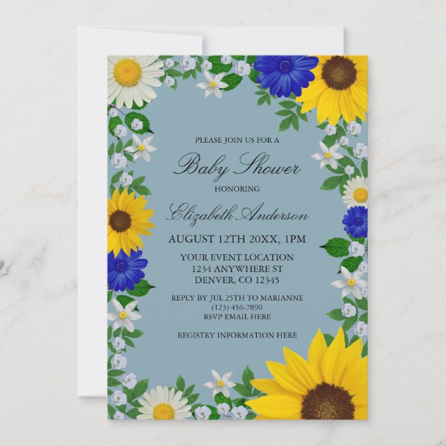 Invitation Baby Shower Floral de Tournesol Rustique (Devant)