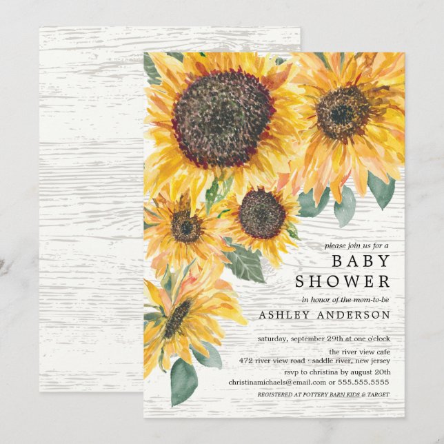 Invitation Baby shower Floral de tournesols d'automne rustiqu (Devant / Derrière)