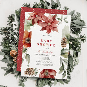 Invitation Baby shower Floral de vacances Red Poinsettia
