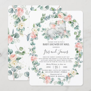 Invitation Baby shower floral d'éléphant dormant par Mail Gir