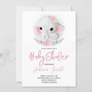 Invitation Baby shower floral d'éléphant fille