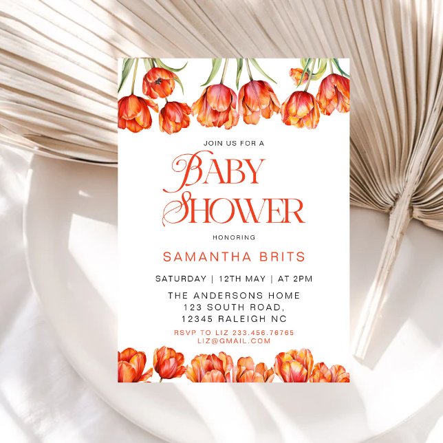 Invitation Baby shower Floral des Tulipes Oranges modernes (Créateur téléchargé)