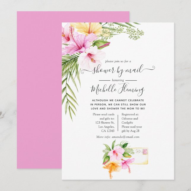 Invitation Baby shower floral d'été tropical par la poste (Devant / Derrière)