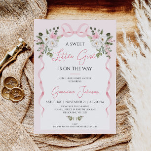 Invitation Baby shower floral d'hiver Coquette Pink Bow Arch