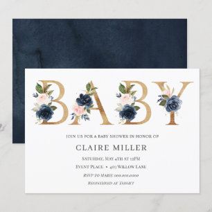 Invitation Baby shower Floral d'or