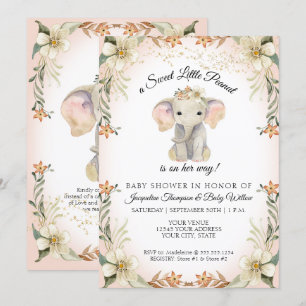 Invitation Baby shower floral doux à l'éléphant de petite ara