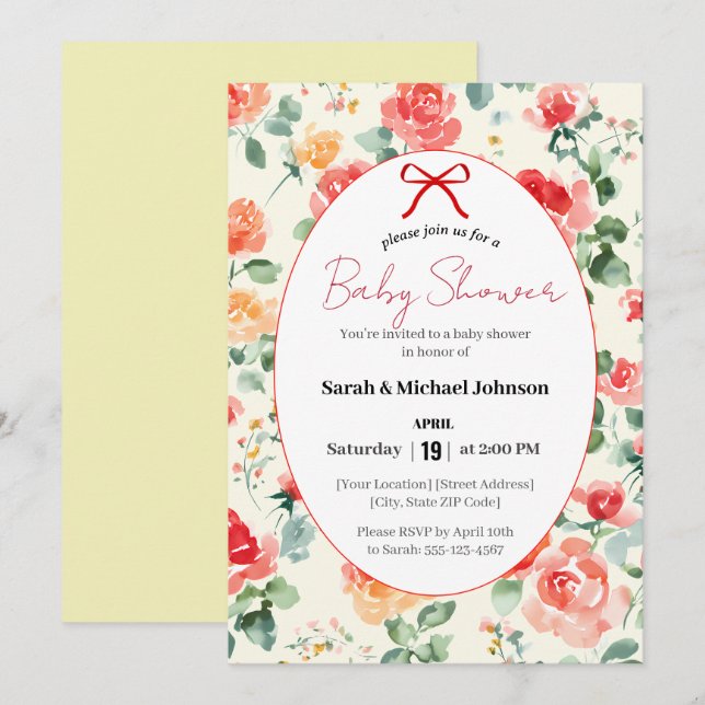 Invitation Baby shower Floral Dream (Devant / Derrière)