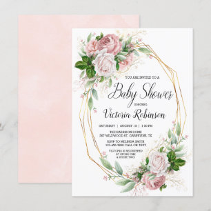 Invitation Baby shower floral élégant en or rose moderne