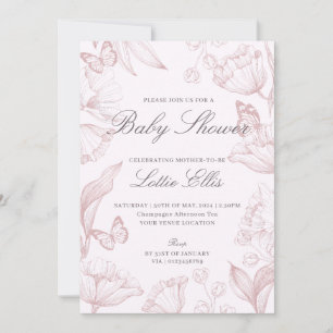 Invitation Baby shower floral élégant moderne Boho rose fille