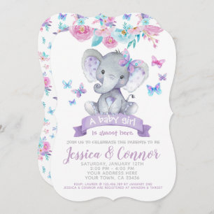 Invitation Baby shower floral éléphant