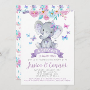 Invitation Baby shower floral éléphant