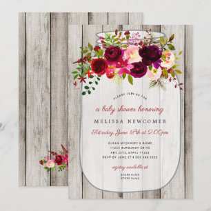 Invitation Baby shower floral en bois de pot de mason rustiqu