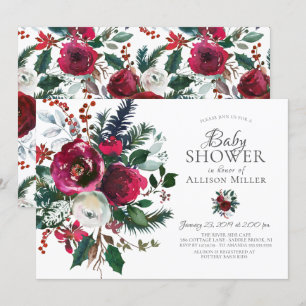 Invitation Baby shower floral en fleurs d'hiver