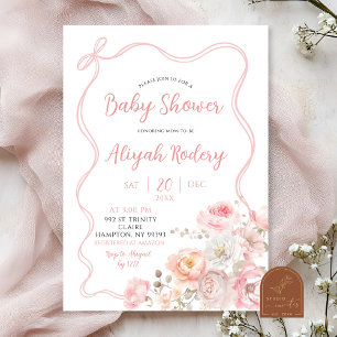 Invitation Baby shower floral en fleurs roses