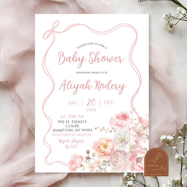 Invitation Baby shower floral en fleurs roses (Créateur téléchargé)