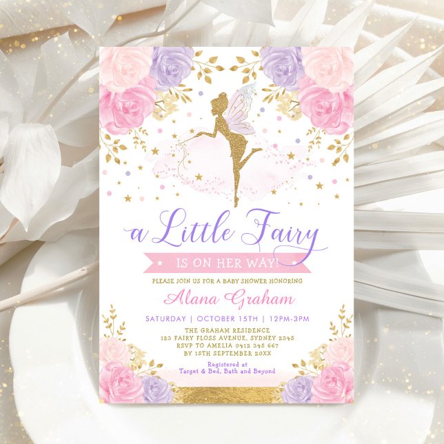 Invitation Baby shower Floral Fairy Pink violet (Créateur téléchargé)