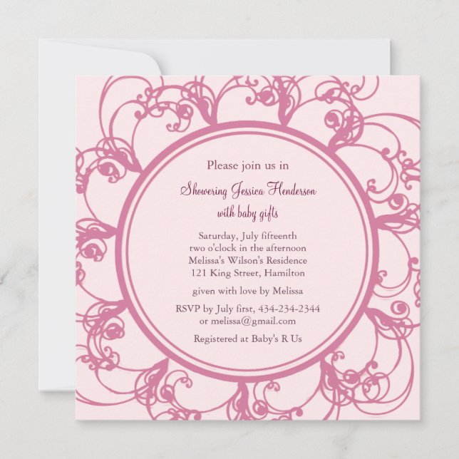Invitation Baby shower floral fantaisie (rose) (Devant)