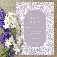 Invitation Baby shower floral feuille lavande