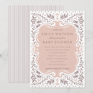 Invitation Baby shower Floral Feuille vintage