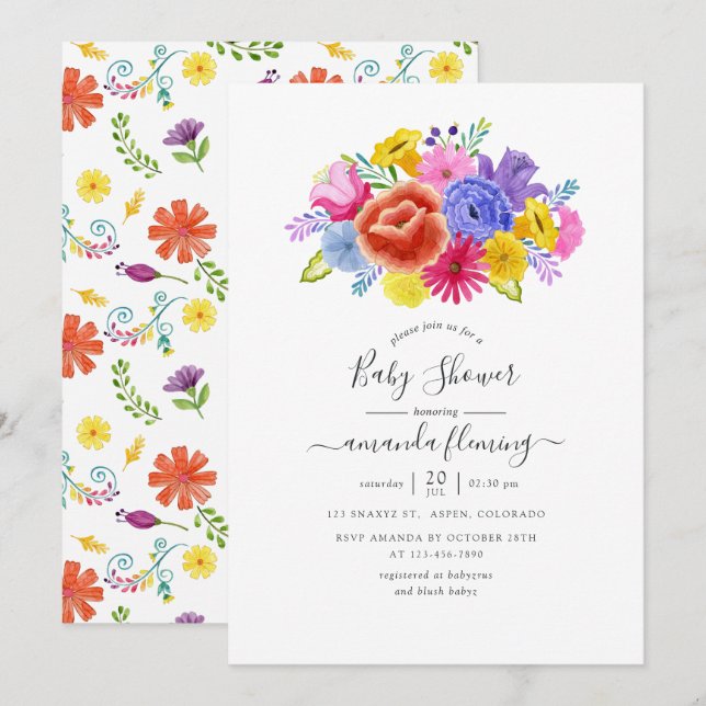 Invitation Baby shower Floral Fiesta (Devant / Derrière)